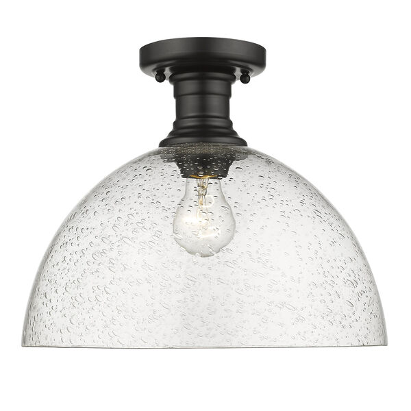 Hines Black 13-Inch One-Light Semi-Flush Mount with Seeded Glass, image 1